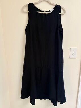 TOMMY BAHAMA Black Linen Flounce Midi Dress Sz S Airy Resortwear Vacation Chic